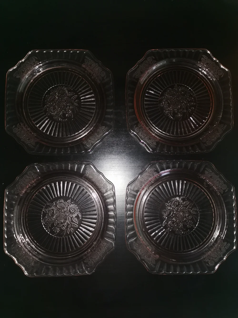 Set of 4 Anchor Hocking Vintage Mayfair Open Rose Pink Dinner Plates Approx 9.5
